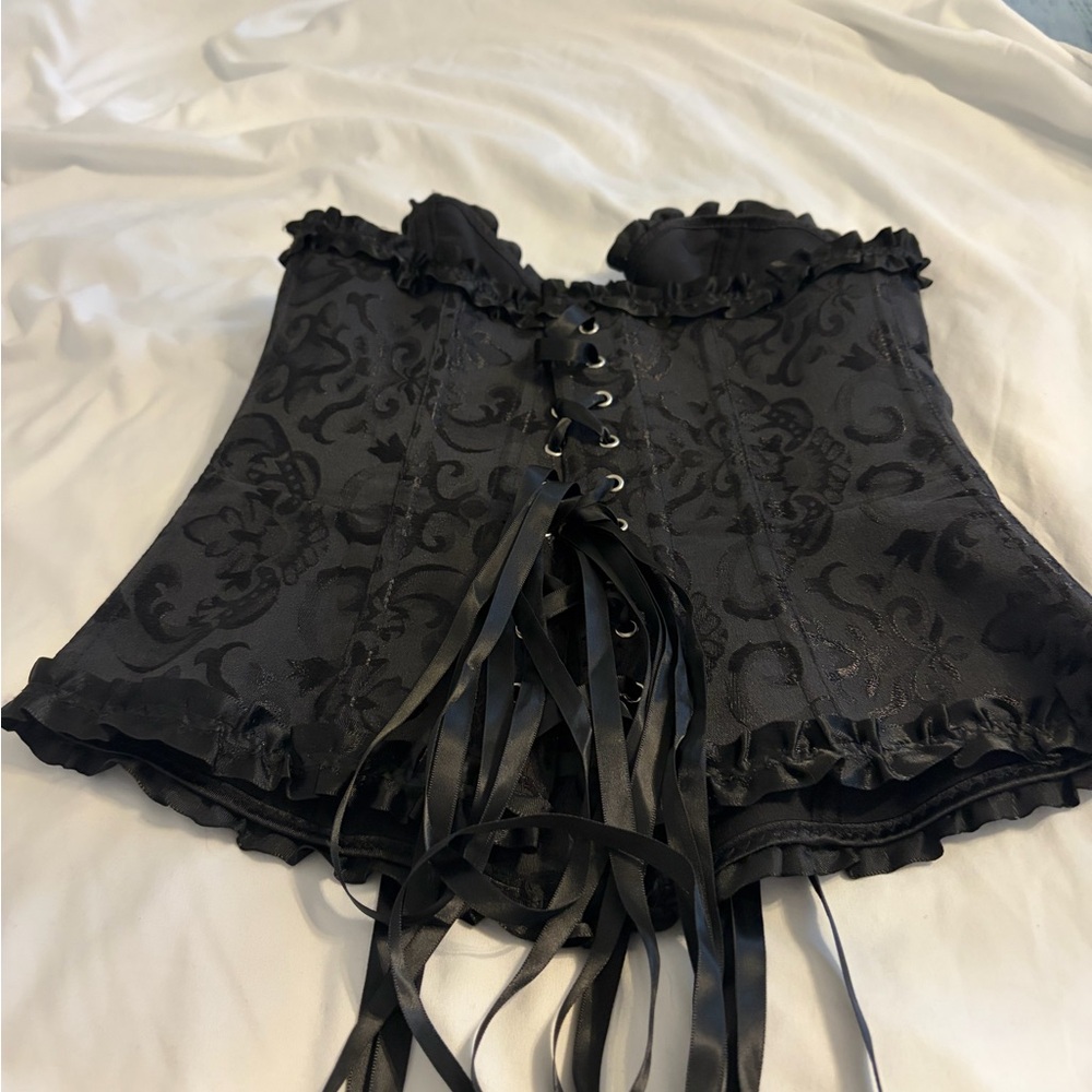 Black Lace-Up Bustier Corset Top - Women Intimates